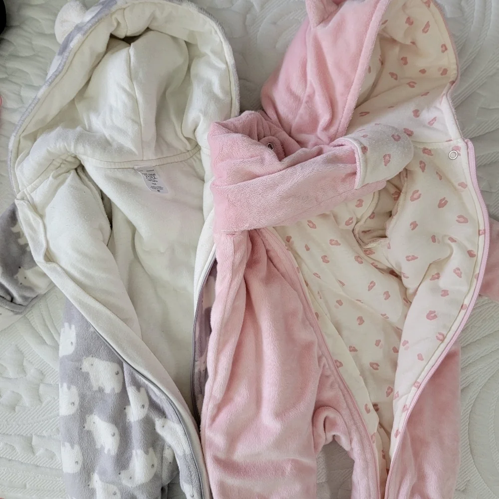 Carter's Just One Year Set Of 2 Cozy Plush One Piece Hooded Baby Outerwear 9 Mos